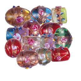 Gold Stone Stringer Lampworked Medium Glass Beads