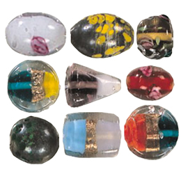 2 tone color lined Glass Beads and w or stringer designs