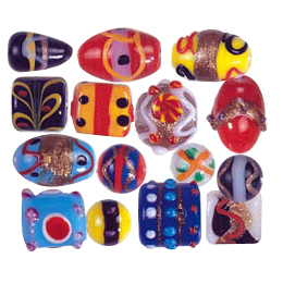 Multi Color lined and striped Lampworked Glass Beads