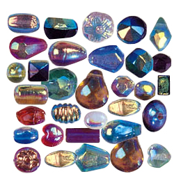 Pressed Faceted Iridescent Rainbow coating Glass Beads