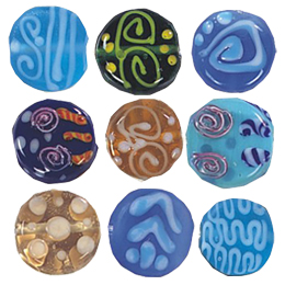 Stringer and Dotted Lampworked flat Round Glass Beads1
