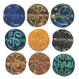 Stringer and Dotted Lampworked flat Round Glass Beads2