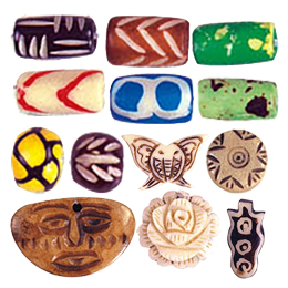 Hand Carved Bone Beads Coloured