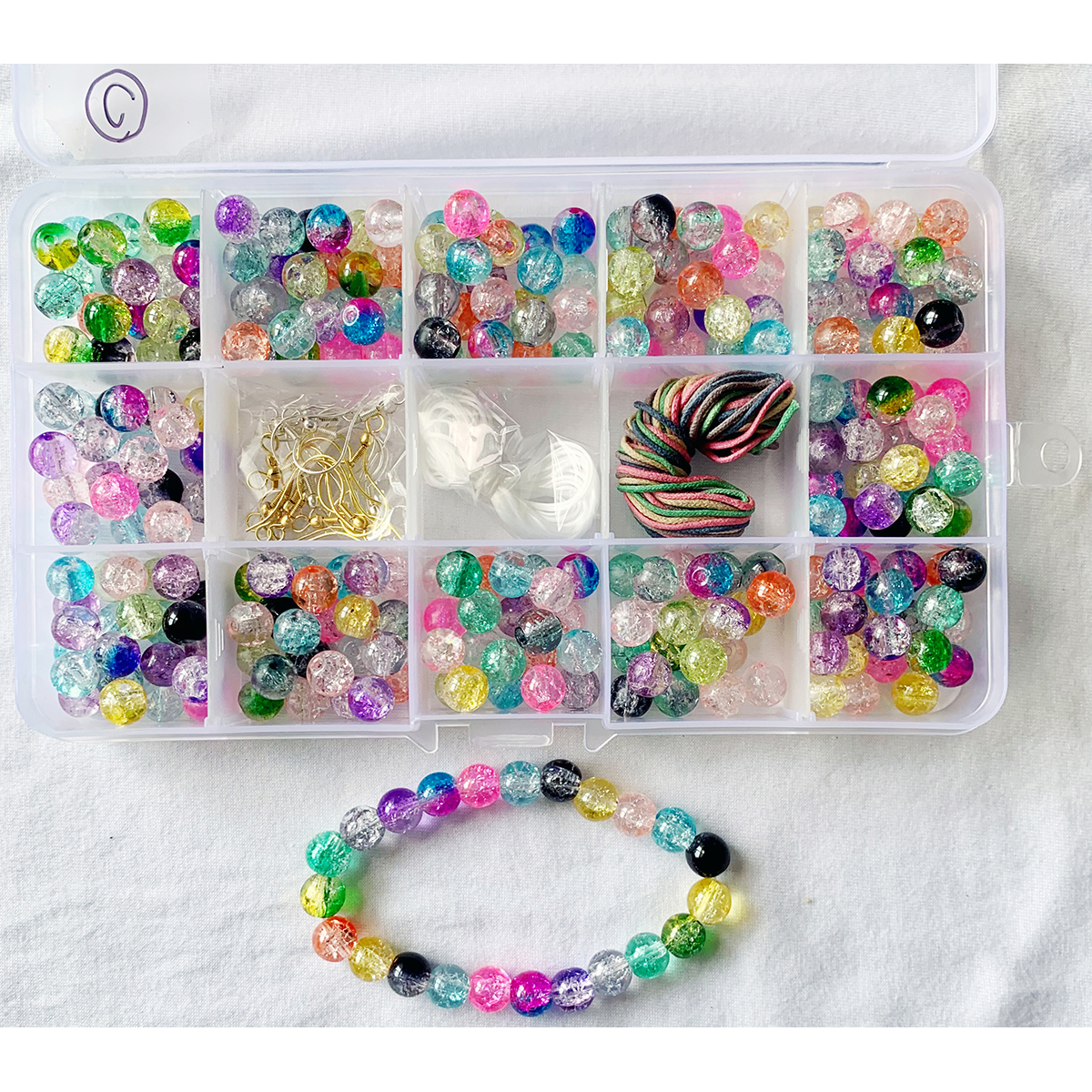 Item No C 8mm Crackle Glass Beads DIY Kit 15 compartment Set