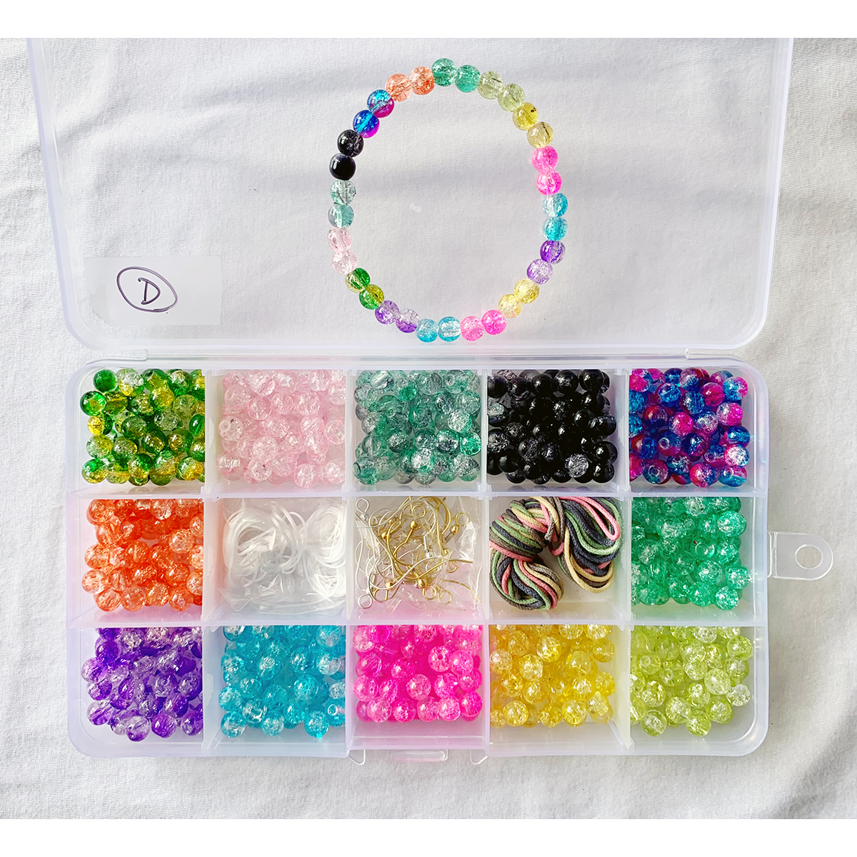 Item No D 6mm Crackle Glass Beads DIY Kit 15 compartment Set
