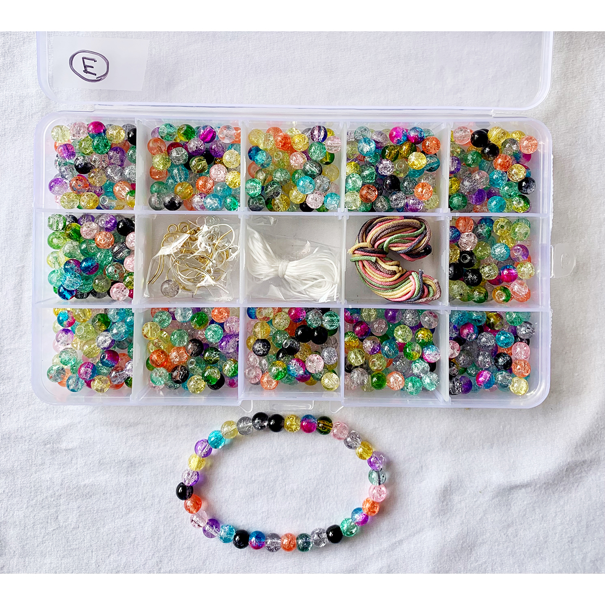 Item No E 6mm Crackle Glass Beads DIY Kit 15 compartment Set