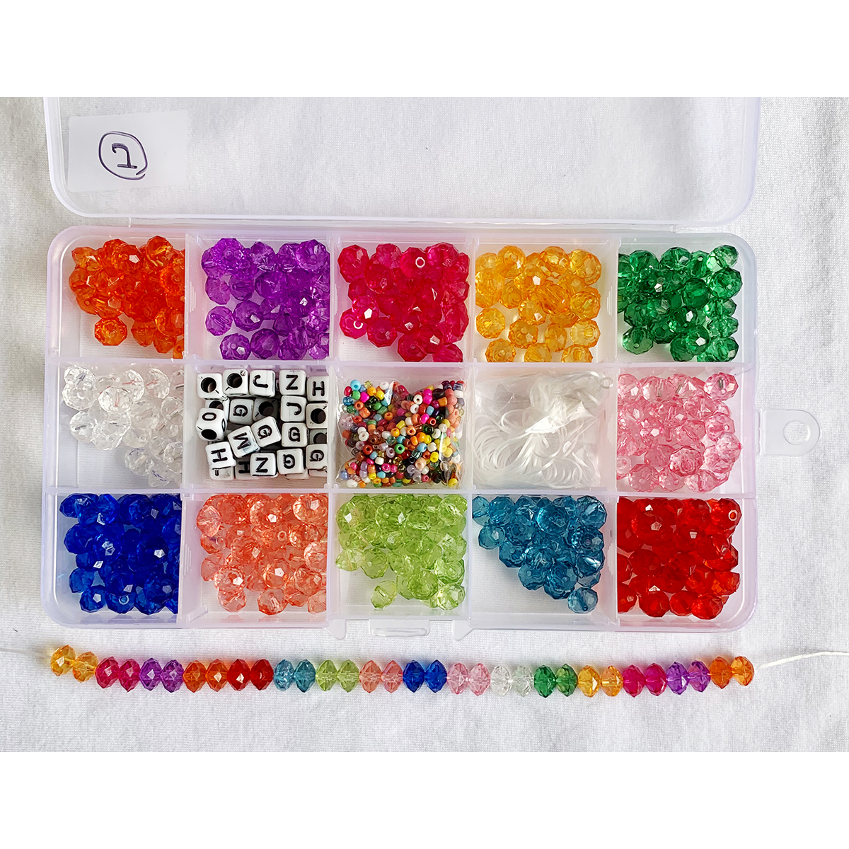 Item J  8mm Acrylic Faceted Rondelle Beads DIY and Jewelry Kit 15 compartment Set