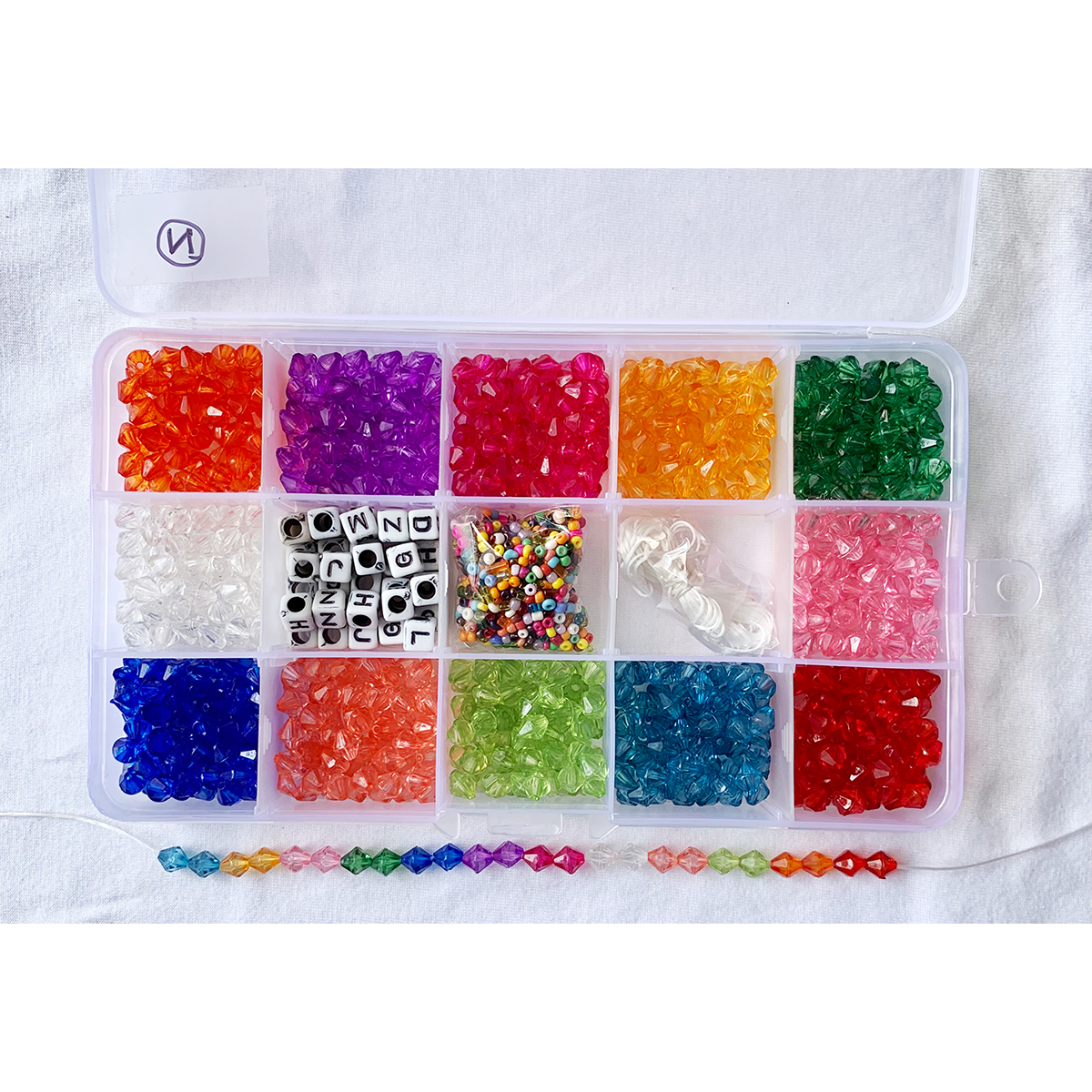 Item N  6mm Acrylic faceted Bi cone shaped Beads for DIY and Jewelry Kit 15 compartment Set