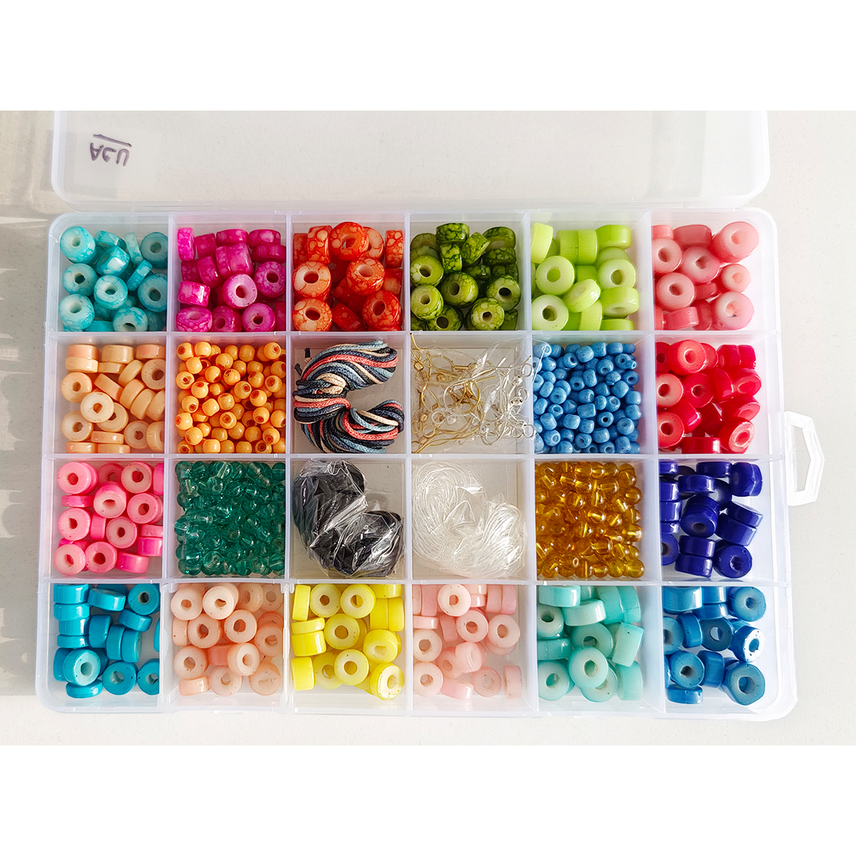 Item ACU  Donut shaped colored Glass Beads "DIY and Jewelry Kit"  24 compartment Set