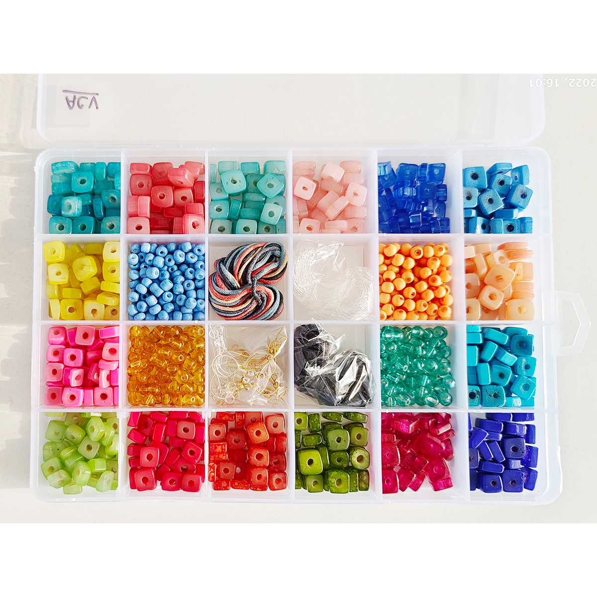 Item ACV Square shaped colored Glass Beads "DIY and Jewelry Kit"  24 compartment Set
