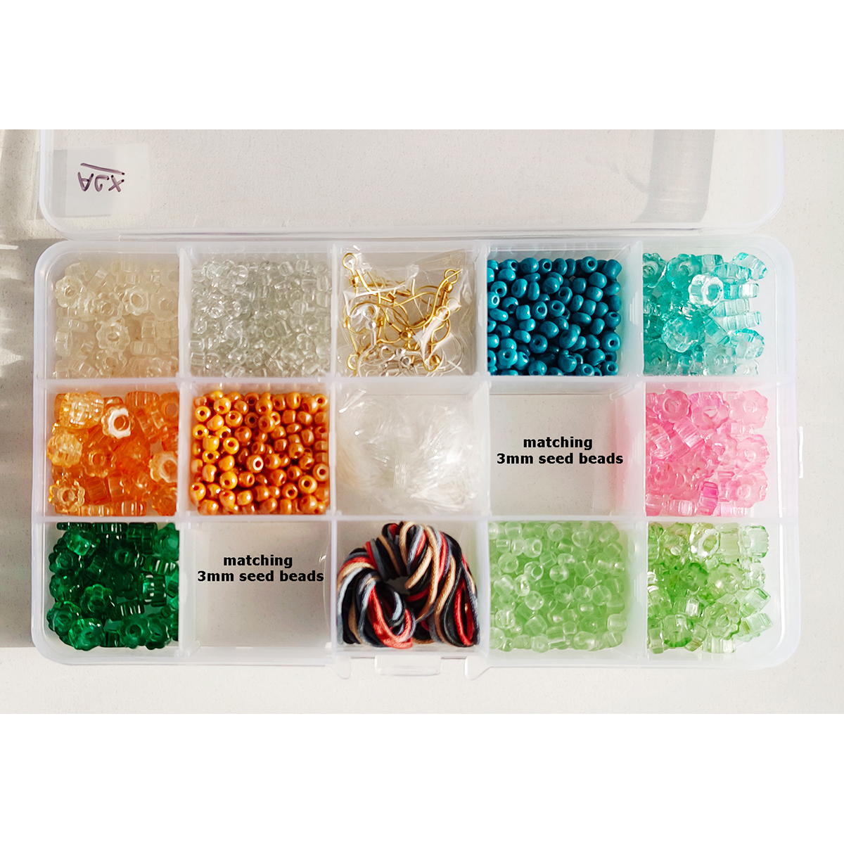 Item ACX  Cogwheel shaped colored Glass Beads "DIY and Jewelry Kit" 15 compartment Set