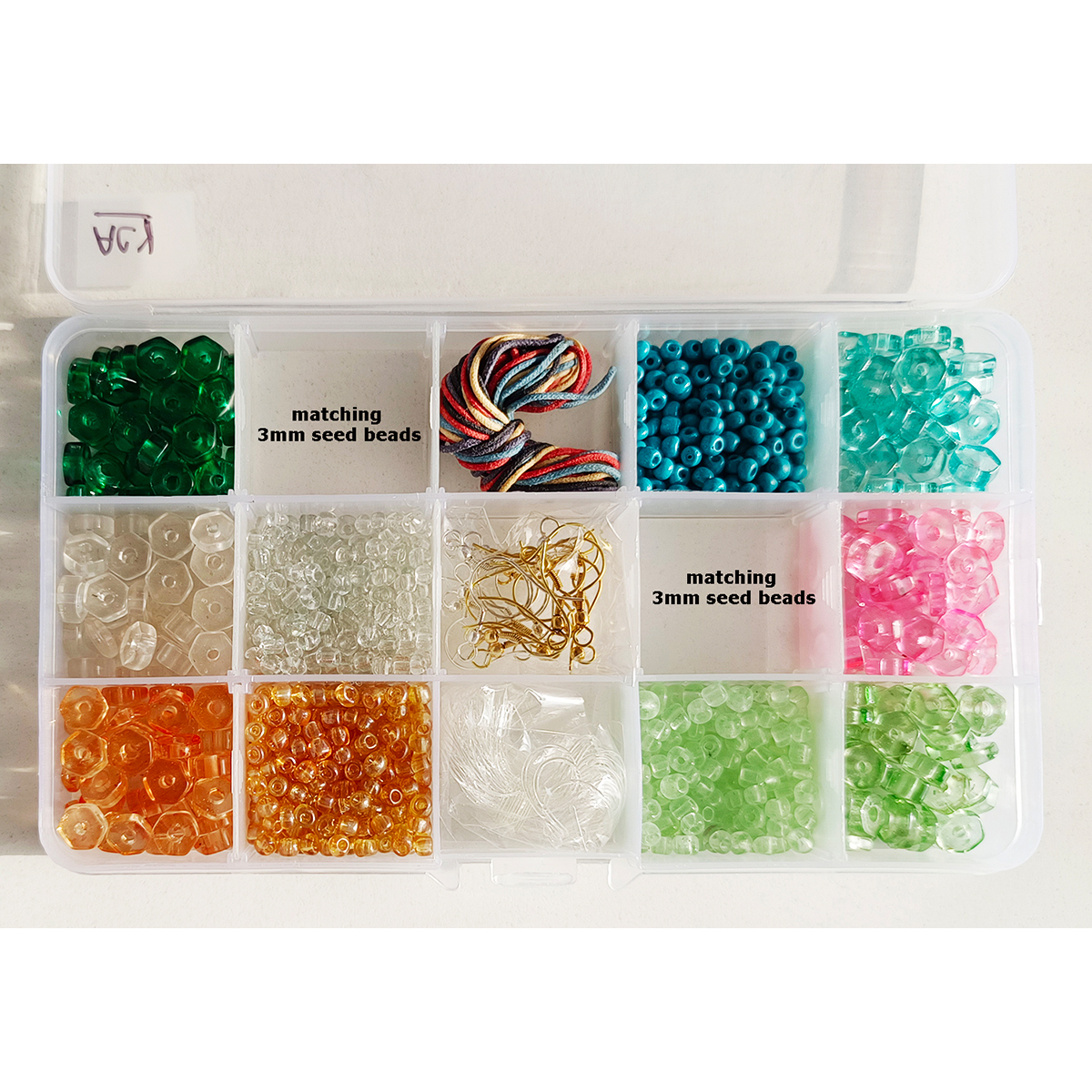 Item ACY  Pentagon shaped colored Glass Beads "DIY and Jewelry Kit" 15 compartment Set