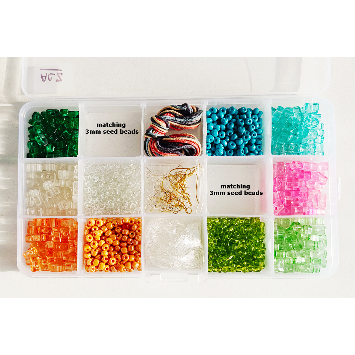 Item ACZ  Brick shaped rectangle colored Glass Beads "DIY and Jewelry Kit"  15 compartment Set