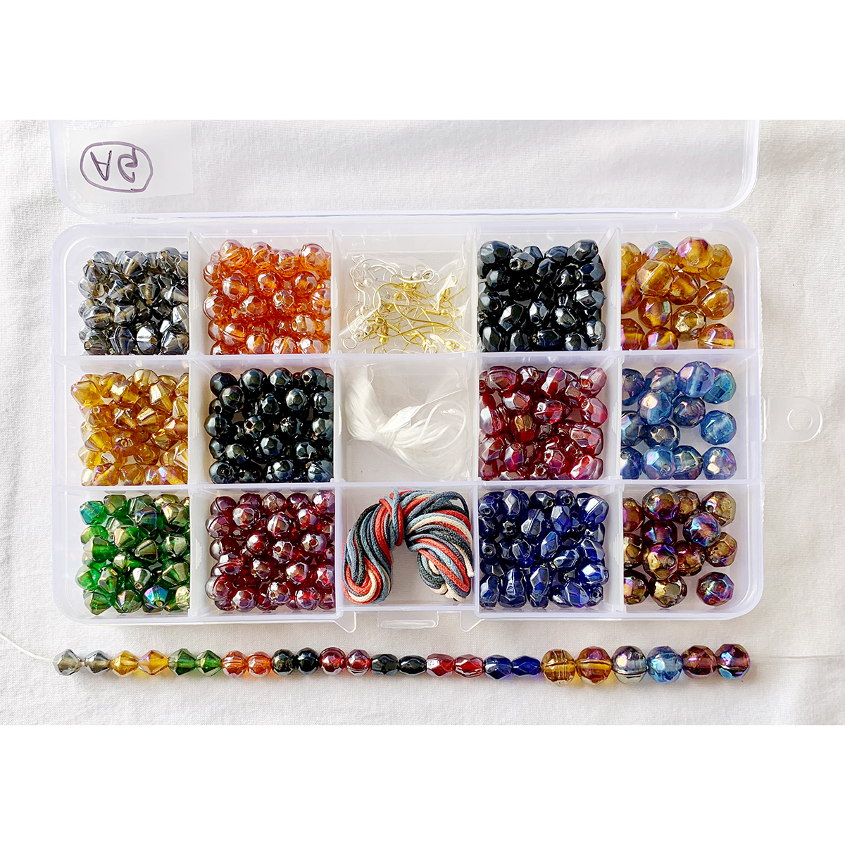 Item No AG Faceted polished Glossy and Iridescent Glass Beads "DIY and Jewelry Kit"  "15 compartment Set"