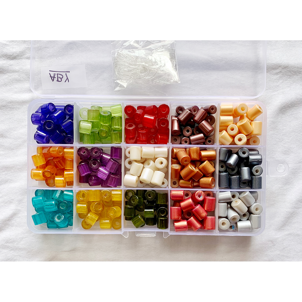 Item No ABY Glass Tube Beads with Bigger Hole Coated Glass Beads DIY and Jewelry Kit  15 compartment Set