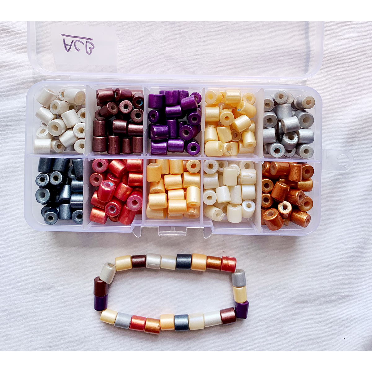 Item "ACB" Glass Tube Beads with Bigger Hole, Coated Glass Beads, DIY and Jewelry Kit, 10 compartment box