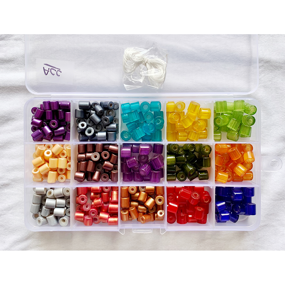 Item "ACC" Glass Tube Beads with Bigger Hole, Coated Glass Beads, DIY and Jewelry Kit, 10 compartment box.