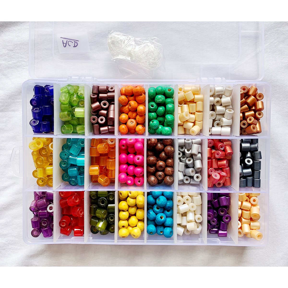 Item "ACD" Glass Tube Beads with Bigger Hole, Coated Glass Beads, DIY and Jewelry Kit, 24 compartment box.