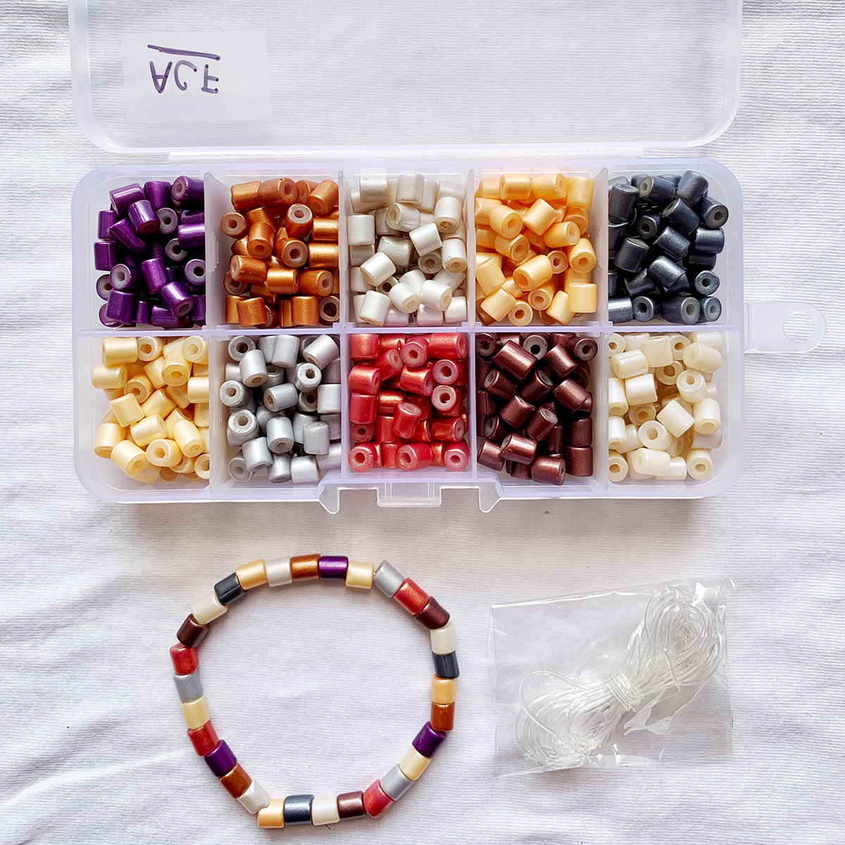 ACF, Glass Tube Beads with Bigger Hole, Coated Glass Beads, DIY and Jewelry Kit, 10 compartment box