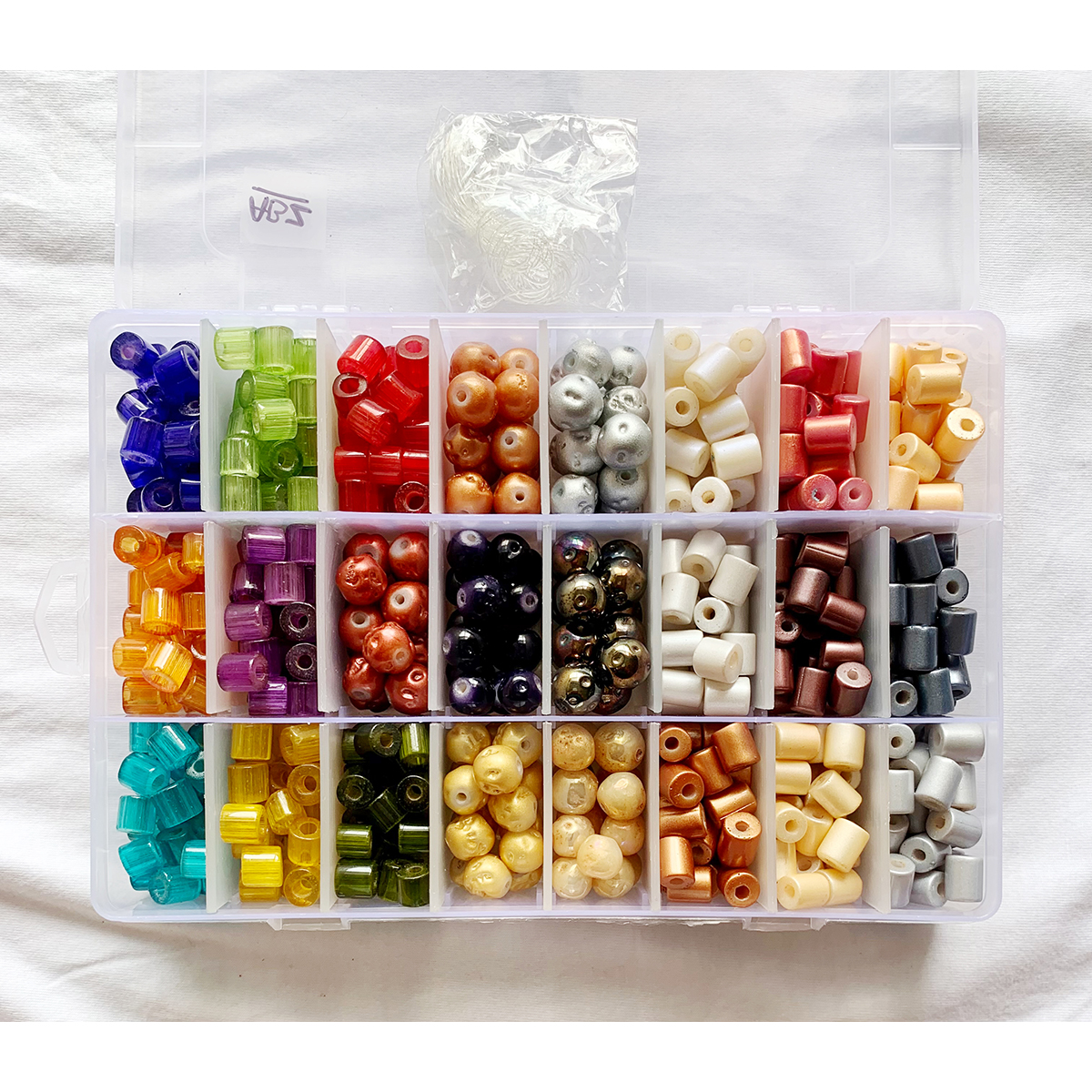 ABZ, Lava Glass coated Beads in Earth color tone with bright coloured Tube Beads, DIY and Jewelry Kit, 24 compartment box.