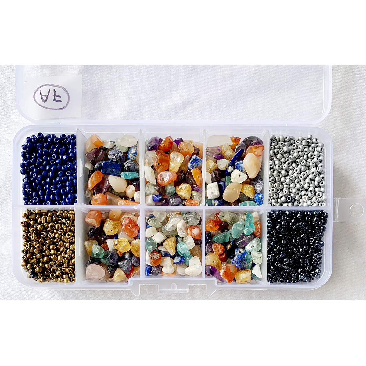AF, Agate stone chips or Sea stone beads in natural earth colours, DIY and Jewelry Kit, 10 compartment box.